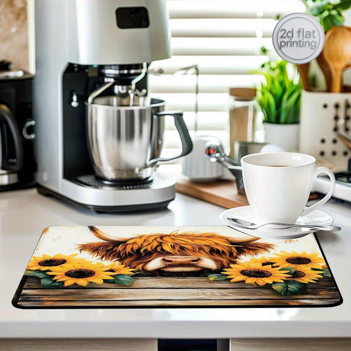 Cow Mat Rubber - 1pc Decorative Dish Drying Mat Featuring